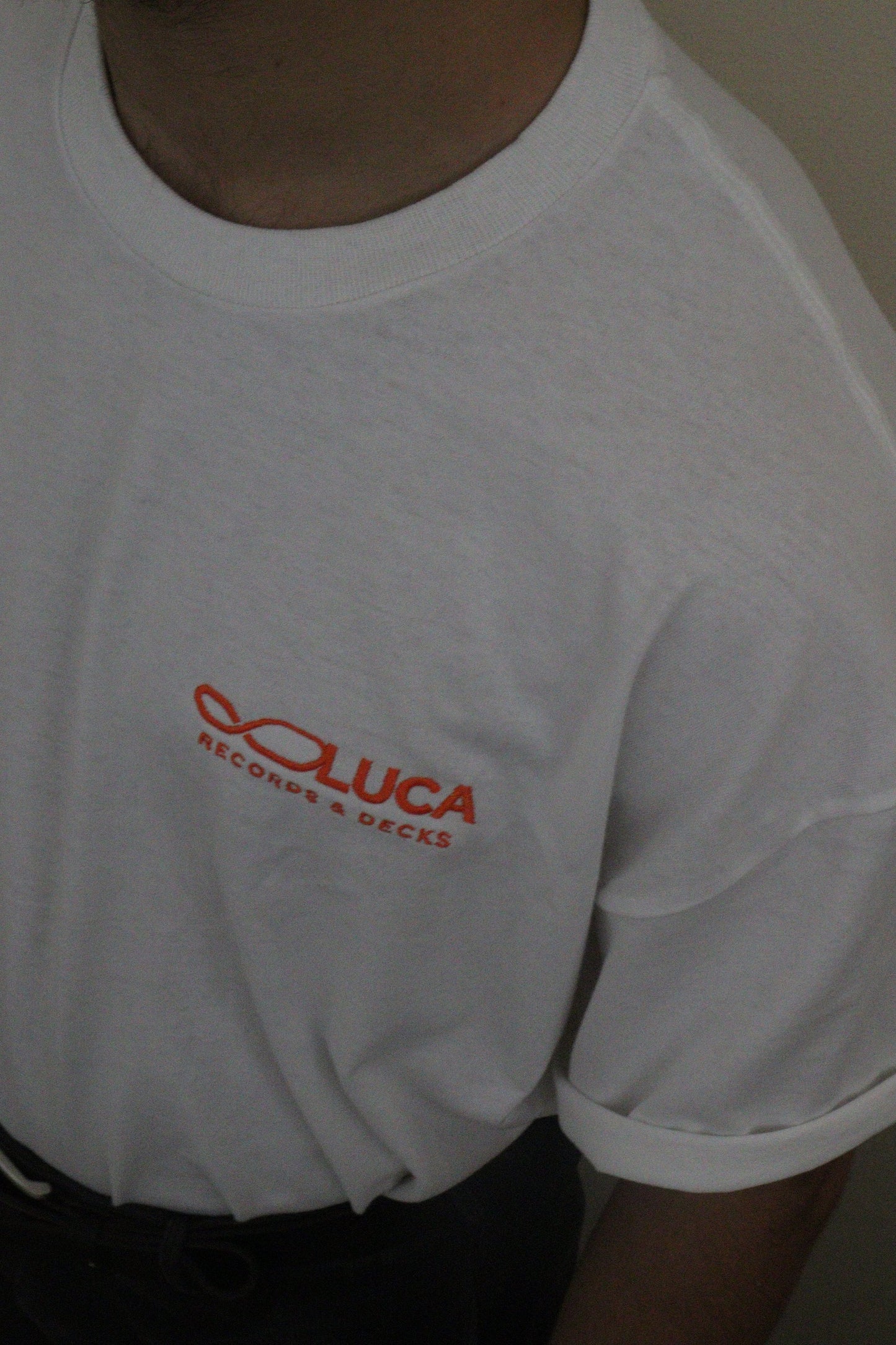 Luca Records & Decks Tee White & Orange (Embroidered) Size XL
